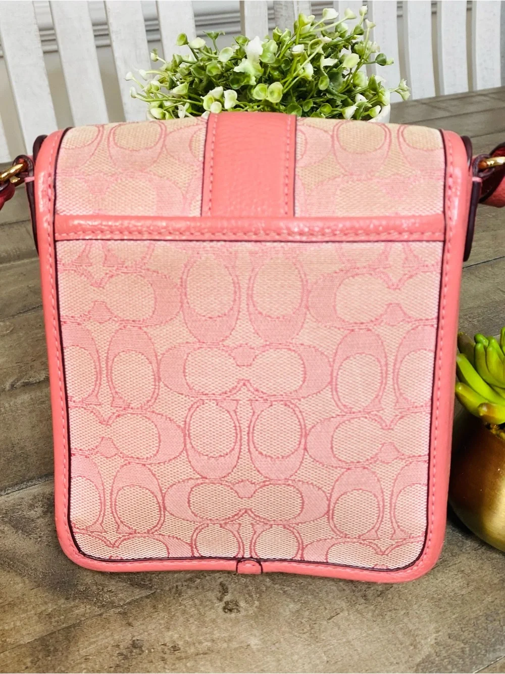 Coach Lonnie North South Crossbody Bag Pink Signature Jacquard Pebble Leather